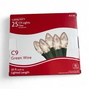 NEW Holiday Home C9 Clear String Lights with Green Wire